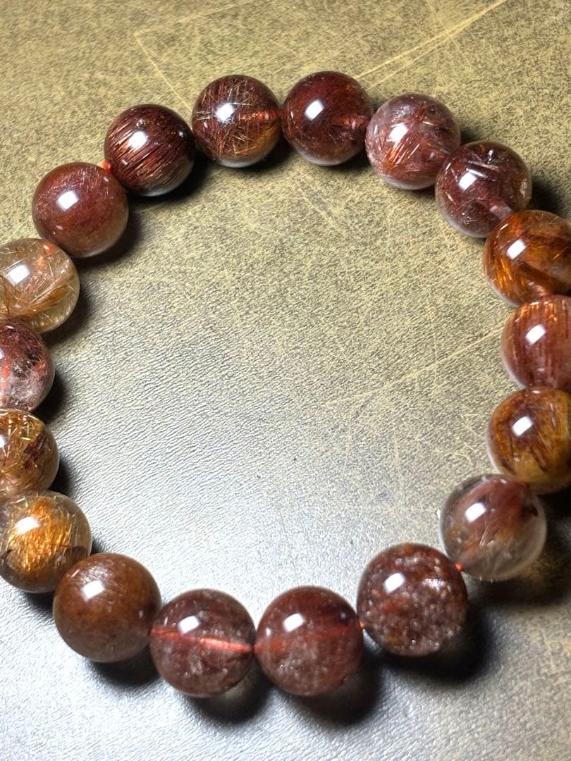 レッドブラウンルチル　ブレスレット11㎜（新品未使用）ミックスルチル　高品質