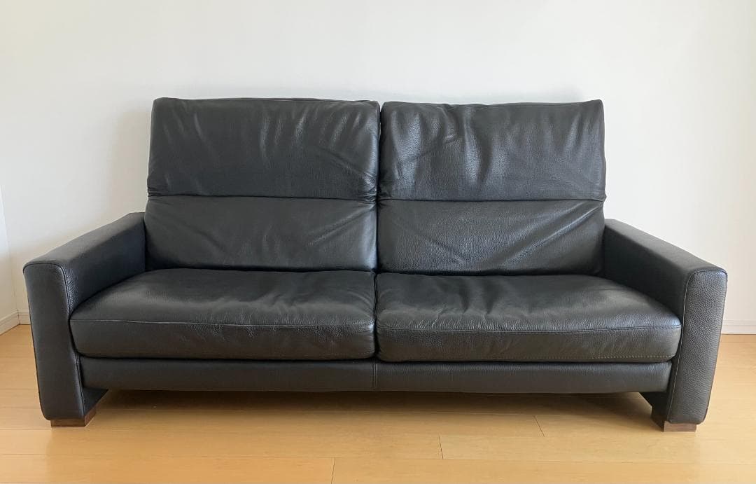 【ローバックにもハイバックにもなる】大塚家具 本革ソファ ブラック