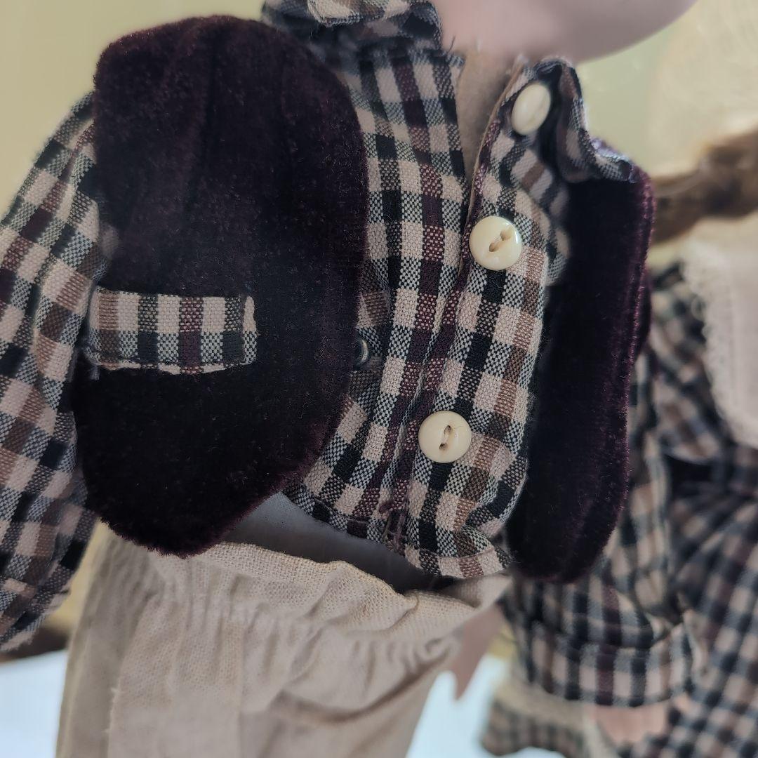 1990'✨ビスクドール約30cmアンティークドール チェック柄服 麦わら帽子付