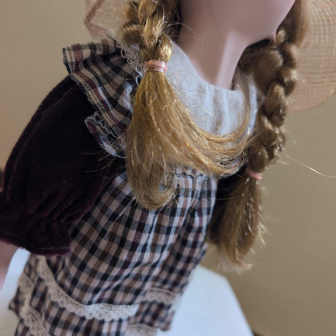 1990'✨ビスクドール約30cmアンティークドール チェック柄服 麦わら帽子付