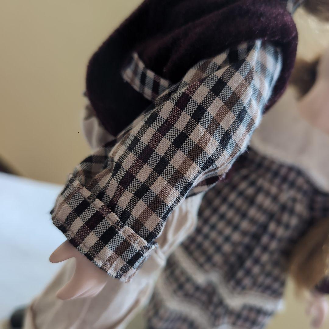 1990'✨ビスクドール約30cmアンティークドール チェック柄服 麦わら帽子付