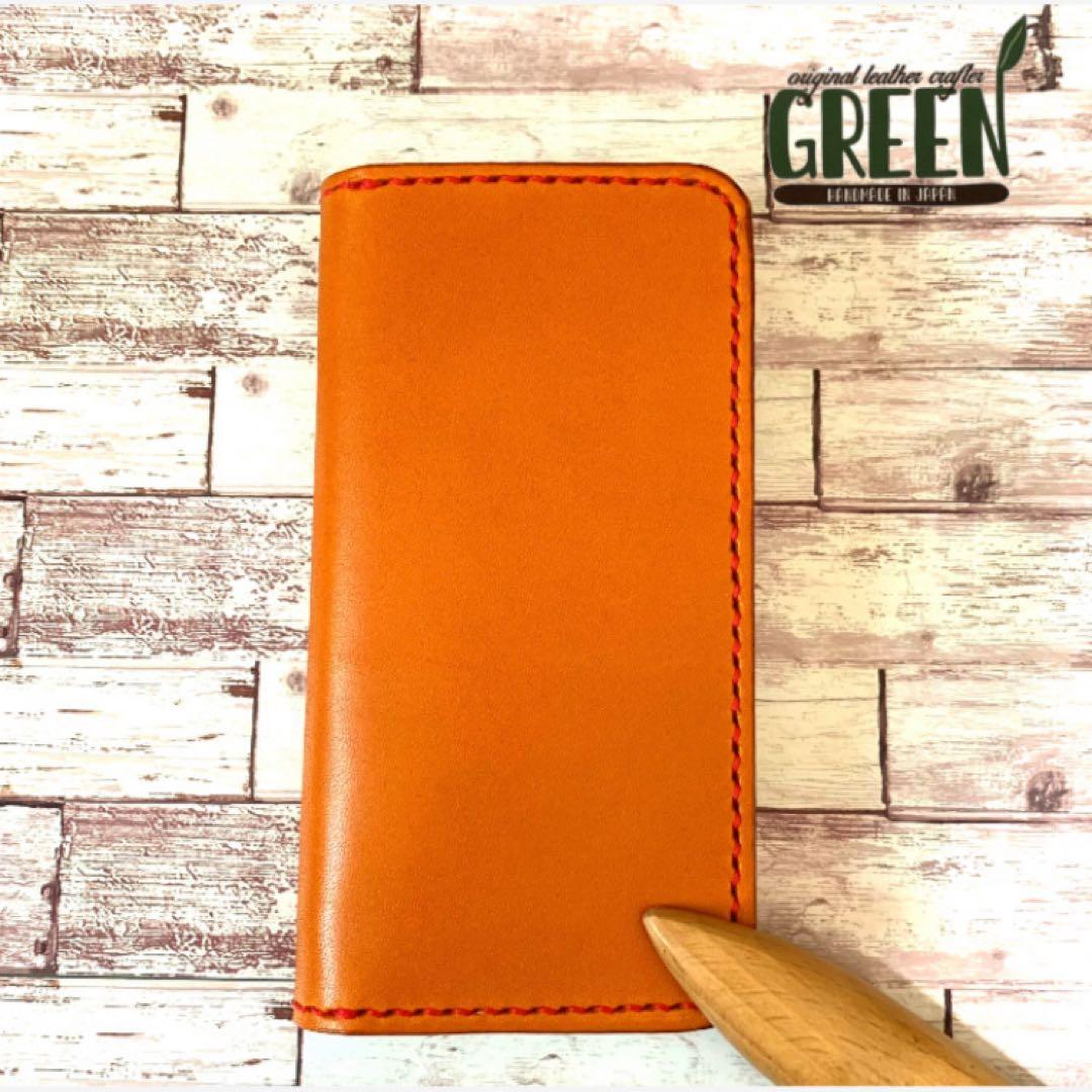 本革　iPhoneケース　スマホケース　キャメル　手帳型　2枚ポケット