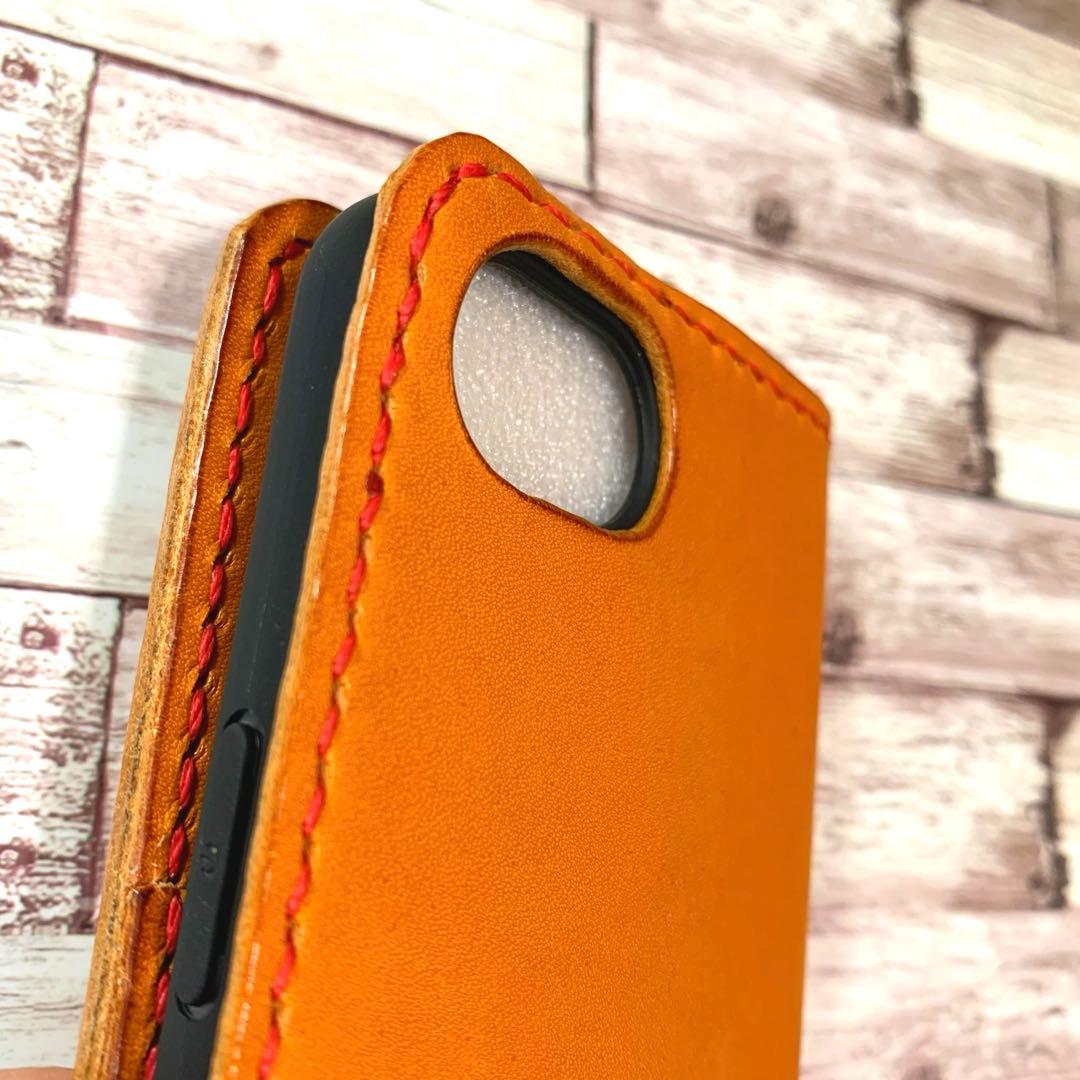 本革　iPhoneケース　スマホケース　キャメル　手帳型　2枚ポケット