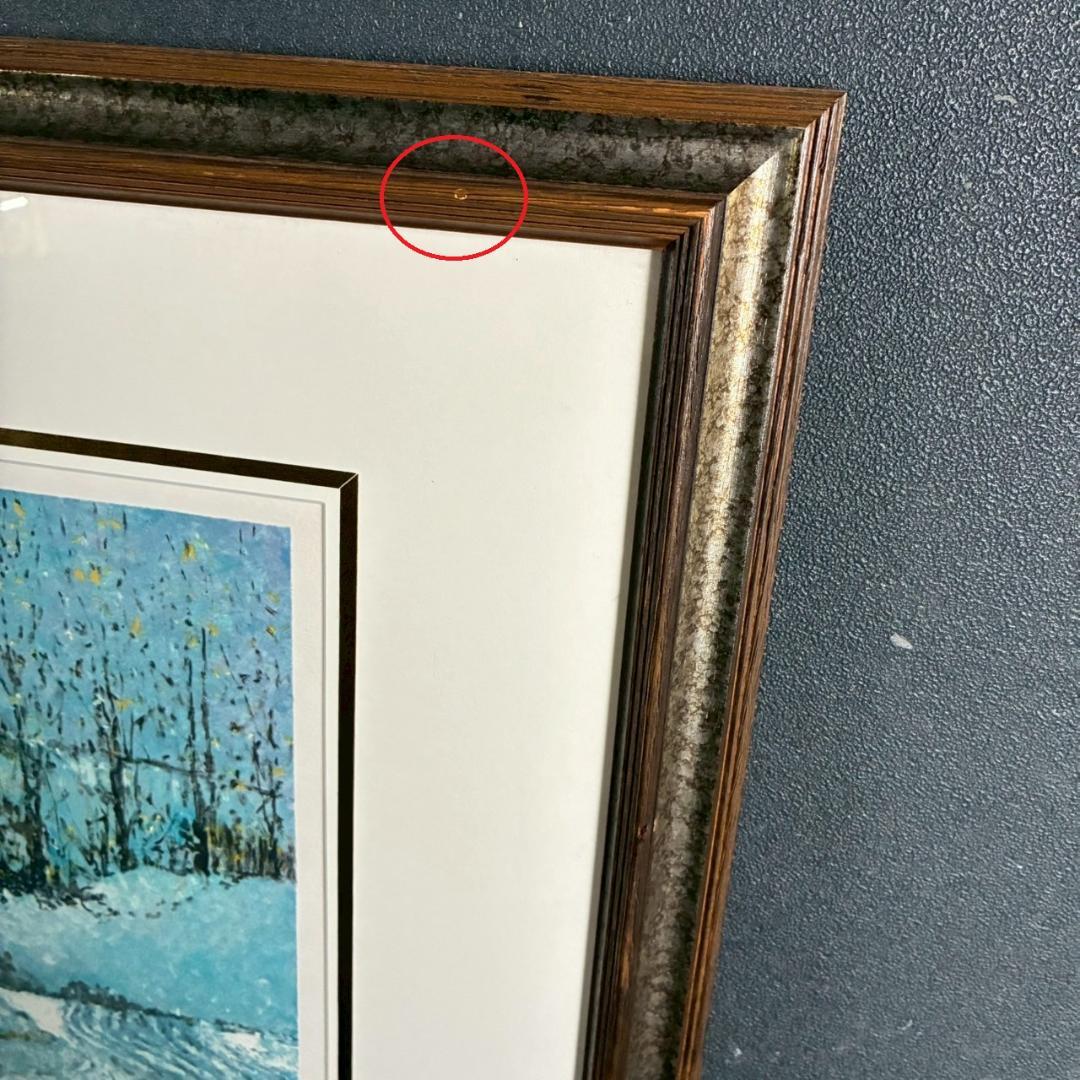 美品 アンドレ・ブーリエ「初雪」リトグラフ 直筆サイン入 額縁入り