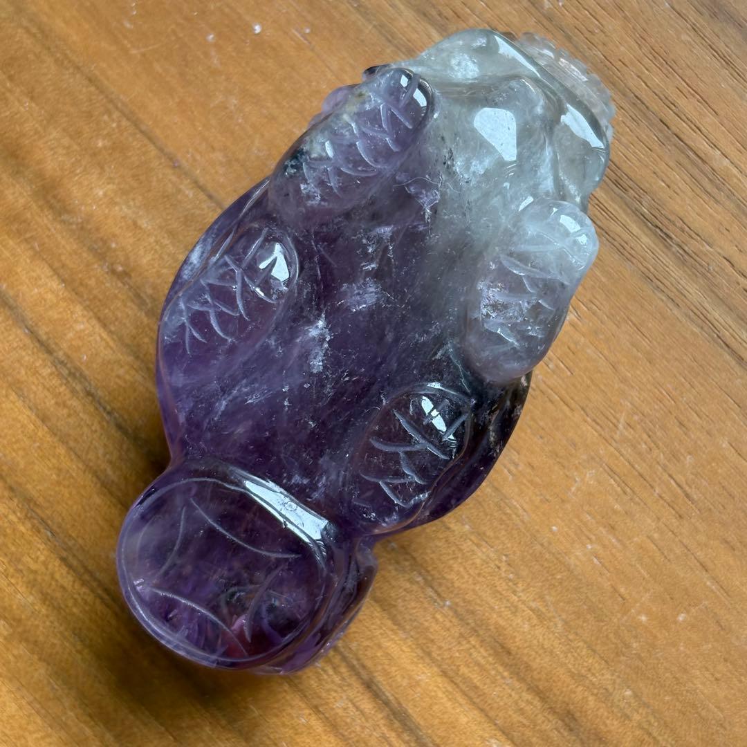 高品質 アメジスト 手彫りの龍亀（ロングイ）置物129g