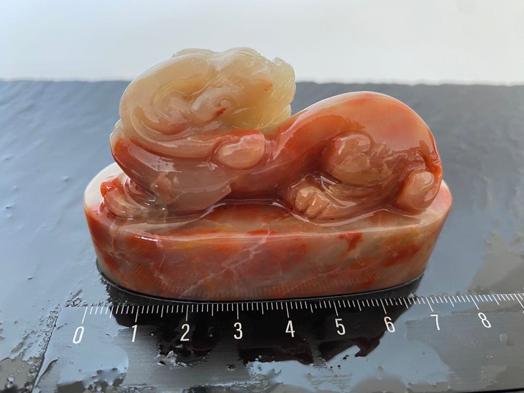 寿山石　貔貅　古獣　 長75mm　大材　印材　篆刻　落款　雅号　書道　日展