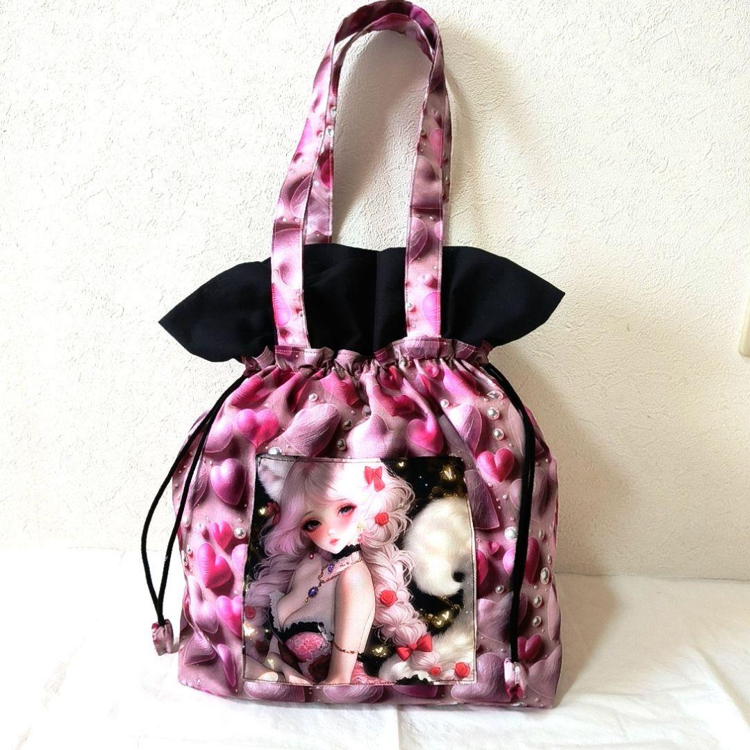 La luna様】ハンドメイドオーダー★女の子★大容量バッグ&巾着袋　3点