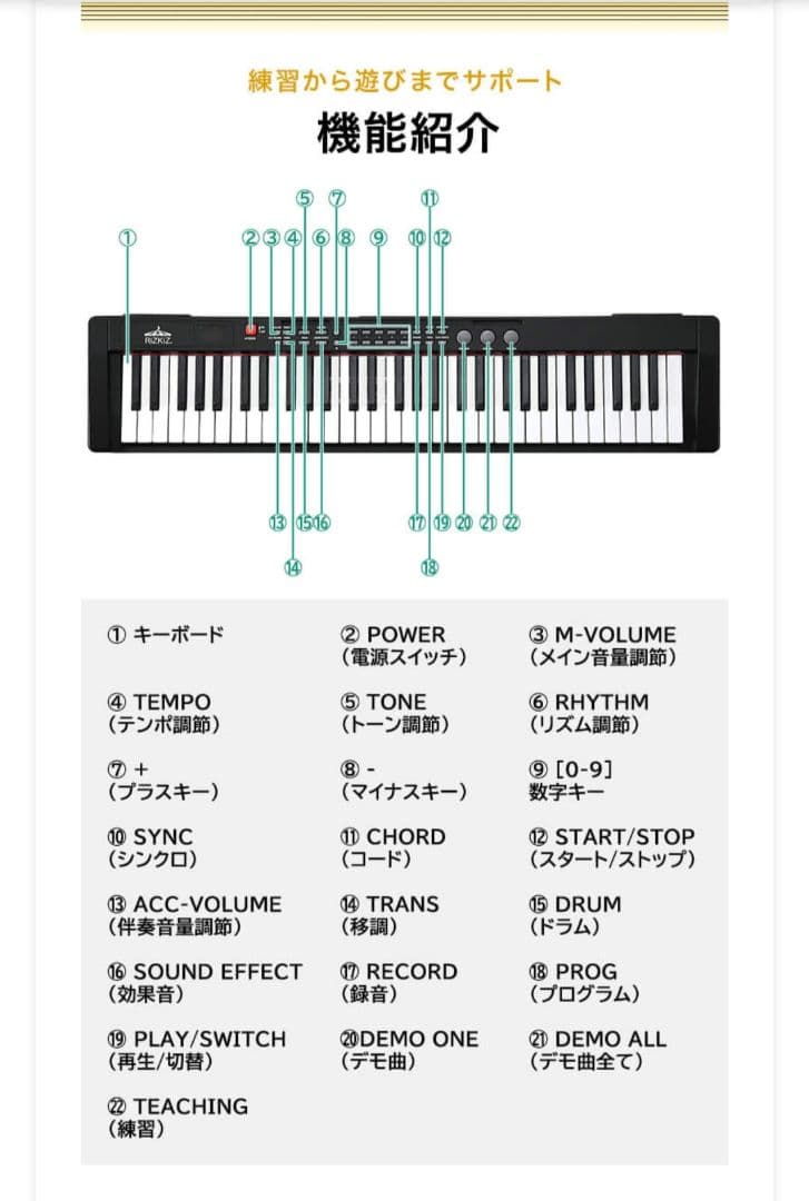 RiZKiZ 電子キーボード 61鍵盤