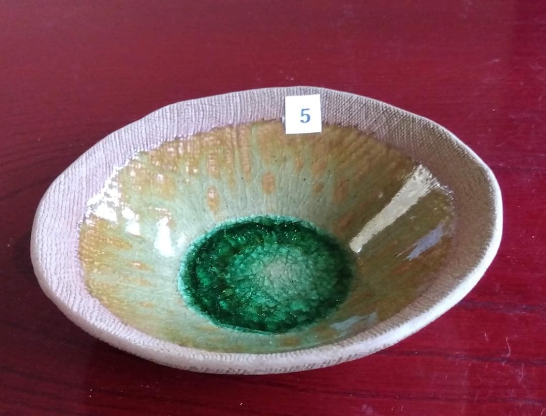 越前焼名工　桝田屋光生　 自然灰釉窯変のビードロ模様美が迸る向付け小鉢　5点セト