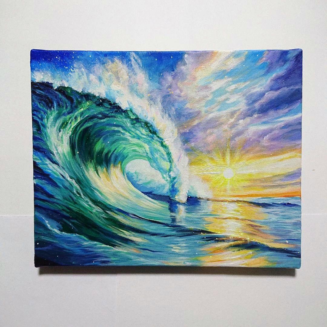 【ビッグウェーブ】アクリル画 F3 風景画 絵画