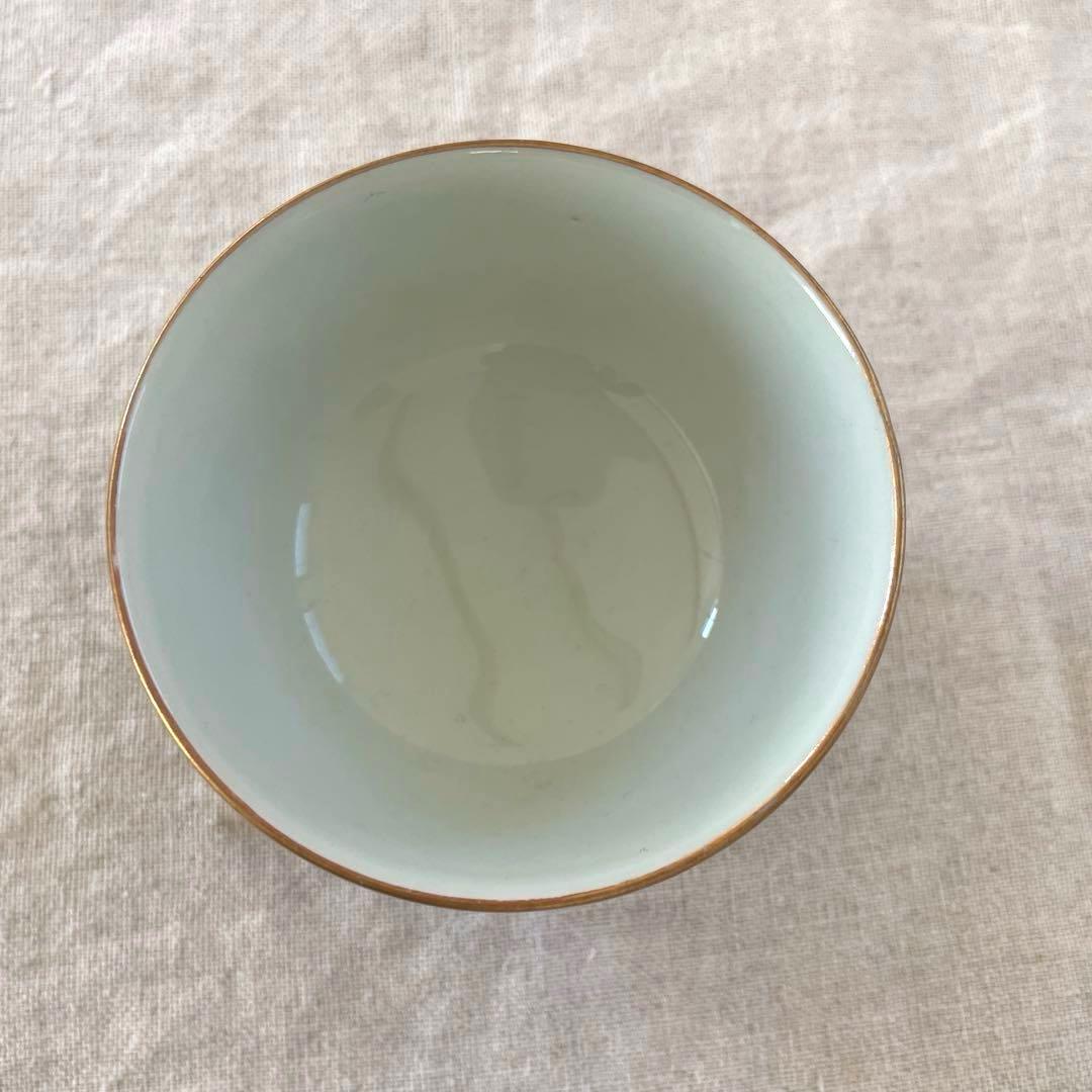未使用品　ビンテージ　九谷焼　古九谷　金彩　茶碗　うずら　鳥　菊　アンティーク