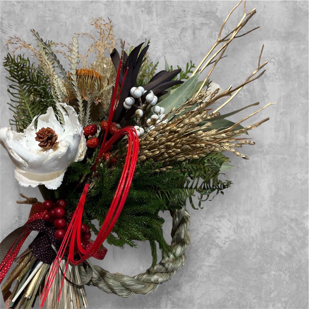 2026年迎春 穂付きしめ縄パームフラワー正月飾り　 2wey 40×35