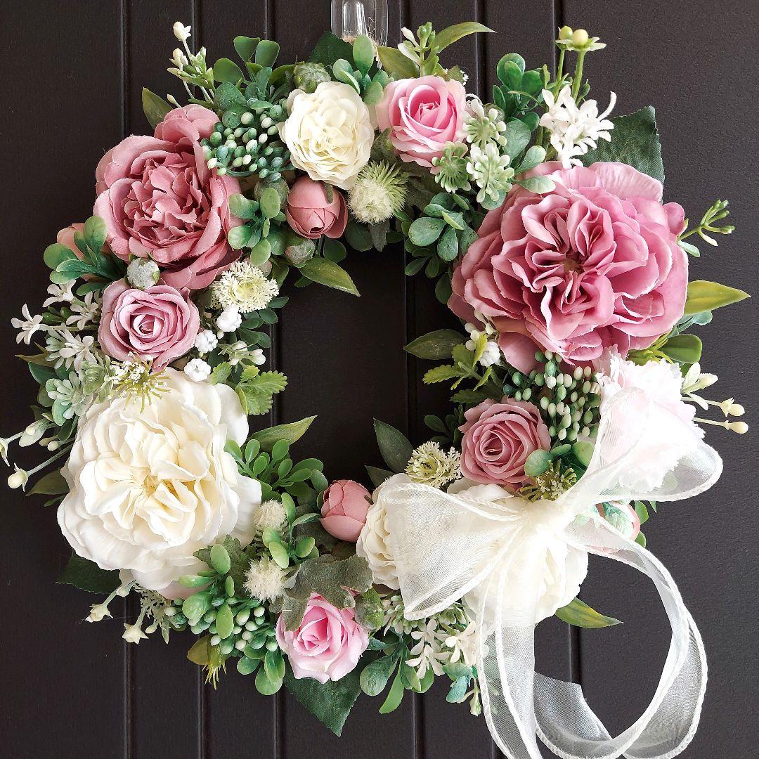 【専用】フラワーリース 花見月11 咲き誇る花たち 玄関リース 造花