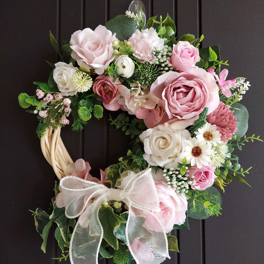 【専用】フラワーリース 花見月11 咲き誇る花たち 玄関リース 造花