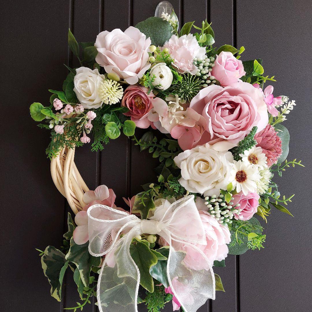 【専用】フラワーリース 花見月11 咲き誇る花たち 玄関リース 造花