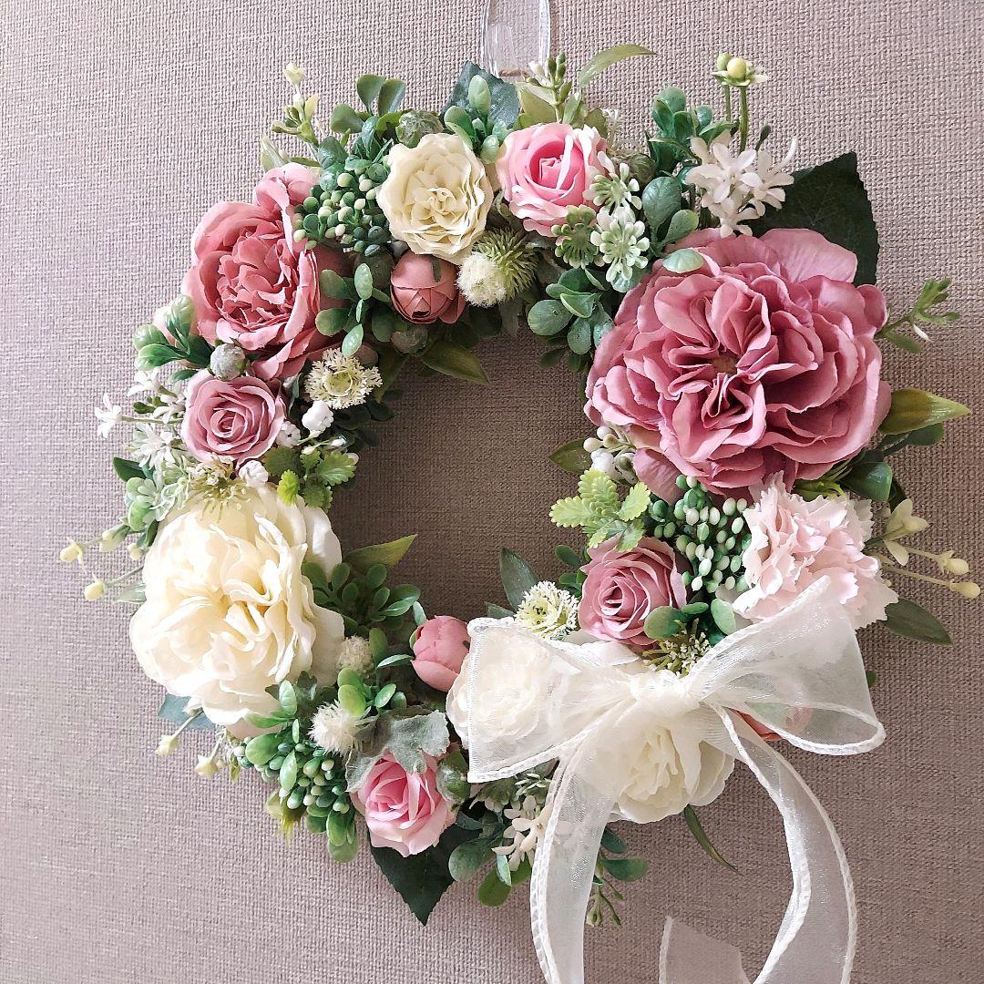 【専用】フラワーリース 花見月11 咲き誇る花たち 玄関リース 造花