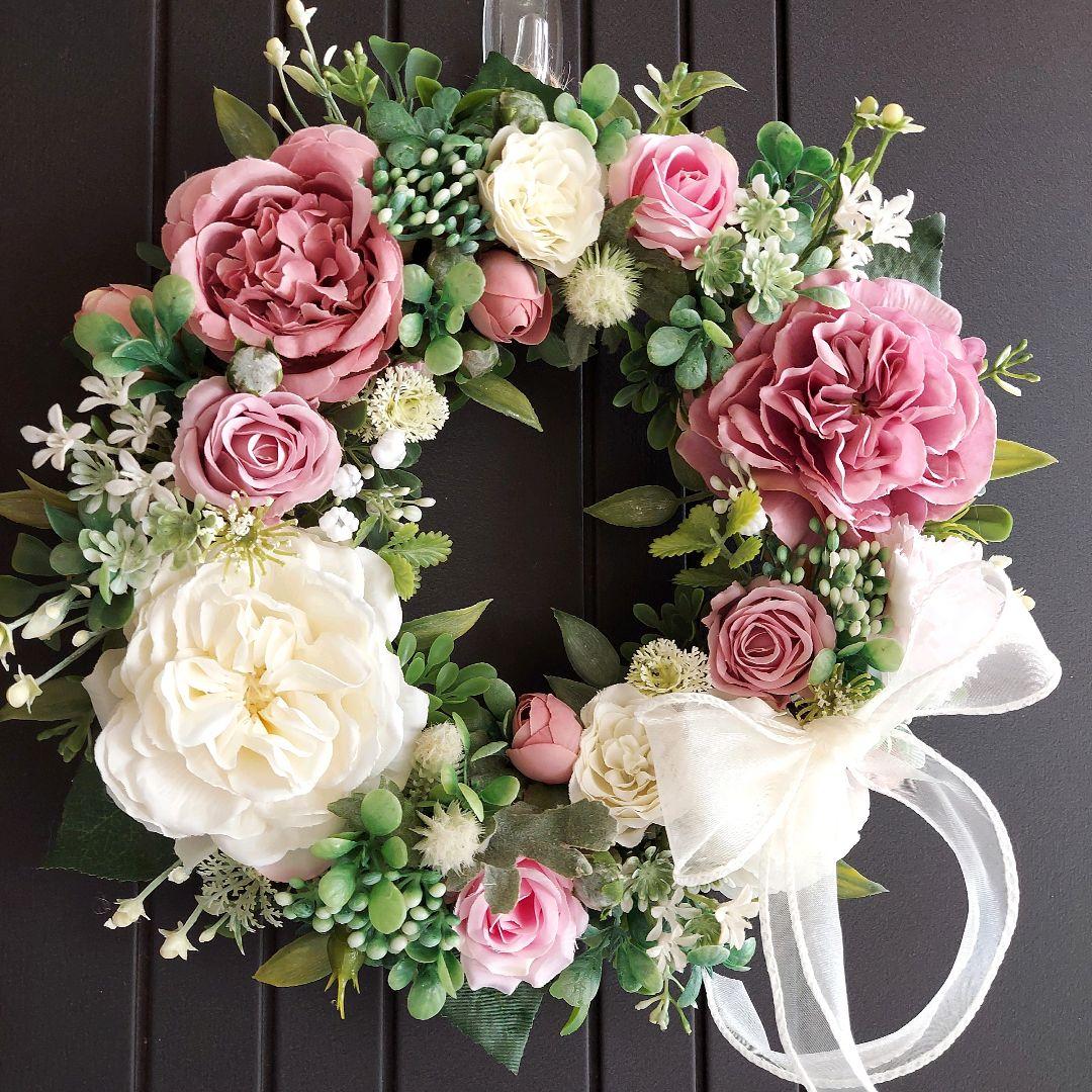 【専用】フラワーリース 花見月11 咲き誇る花たち 玄関リース 造花