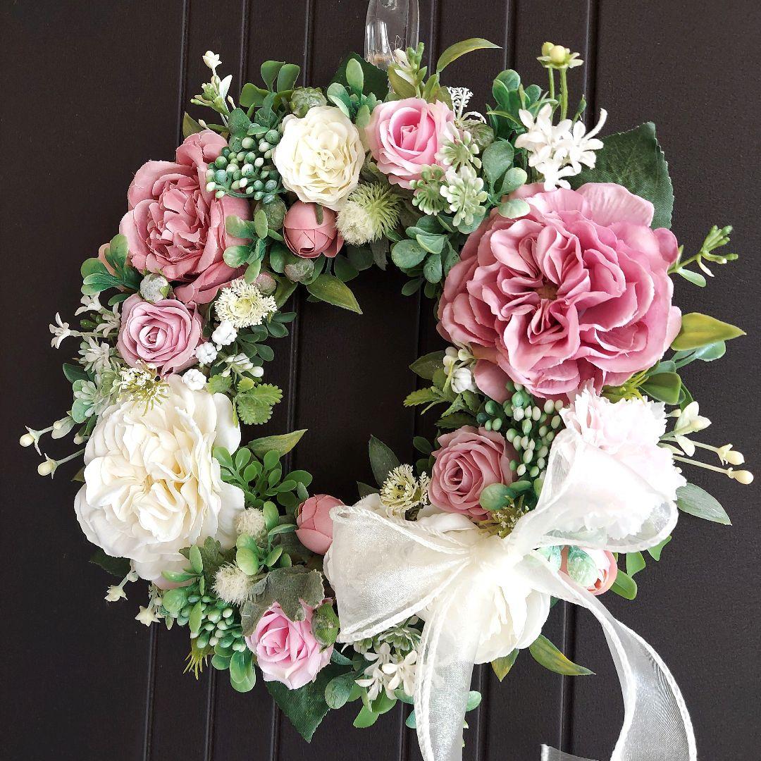 【専用】フラワーリース 花見月11 咲き誇る花たち 玄関リース 造花