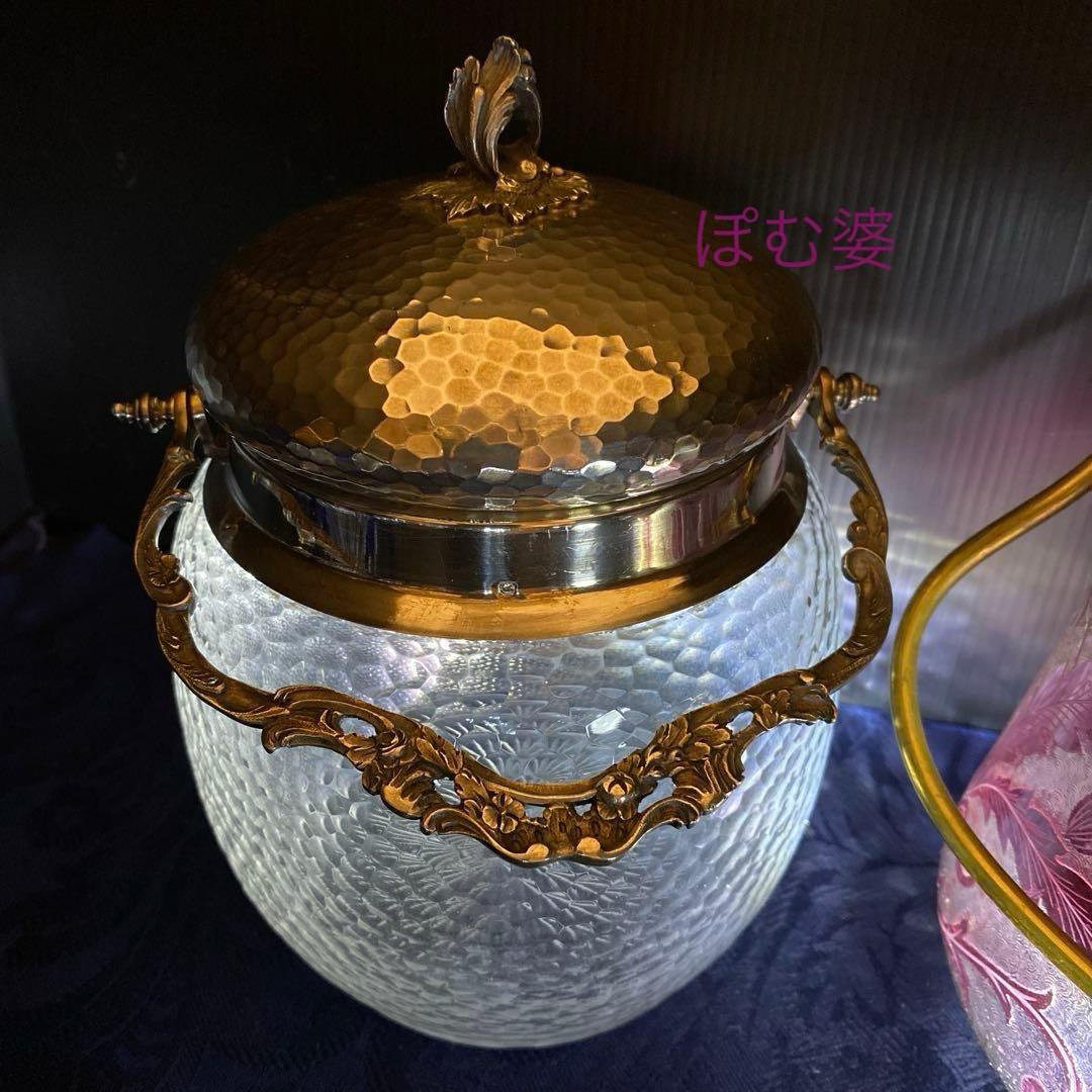 【フランス】純銀＋クリスタル／ビスケットジャー クッキージャー バレル／打ち出し