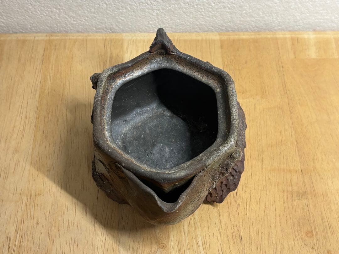 121.備前焼 宝瓶 登り窯 龍 りゅう 六角 手びねり 急須