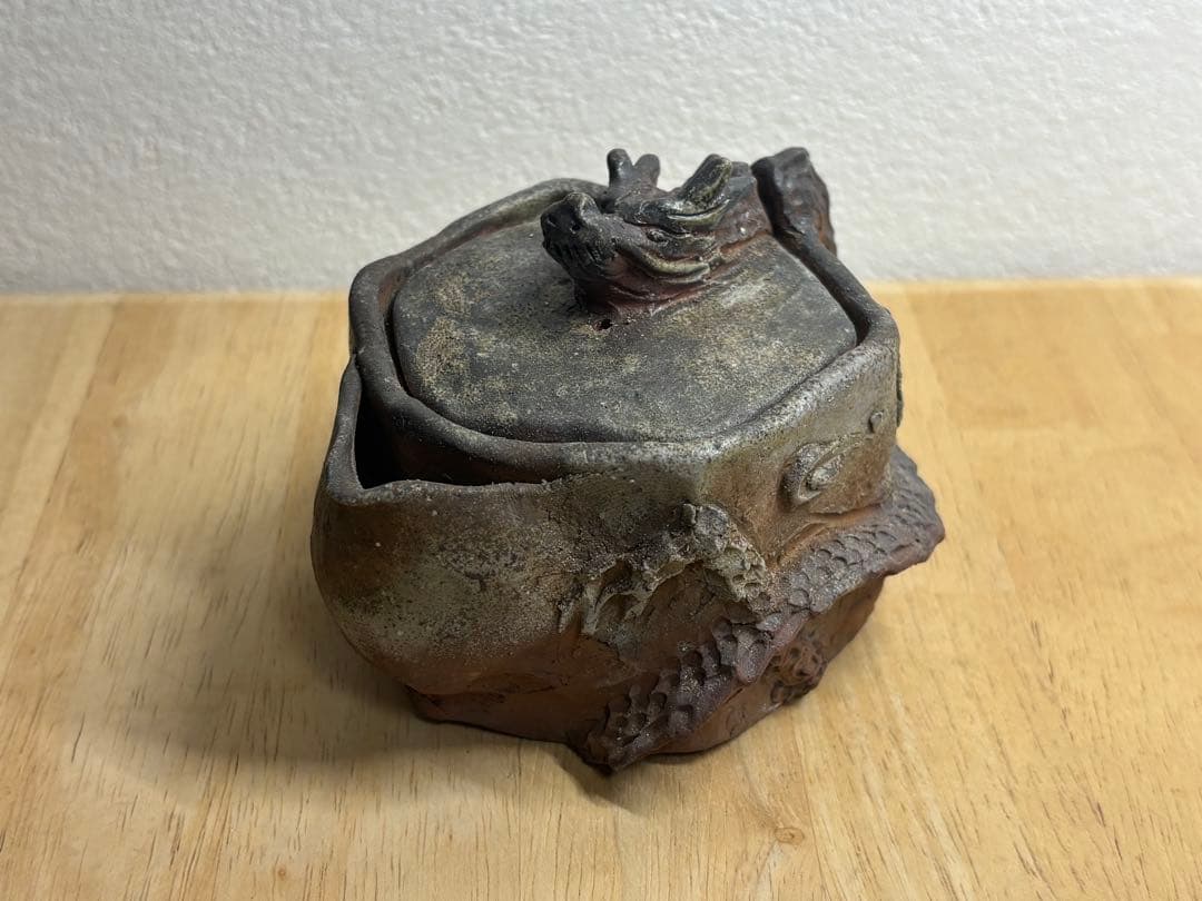121.備前焼 宝瓶 登り窯 龍 りゅう 六角 手びねり 急須