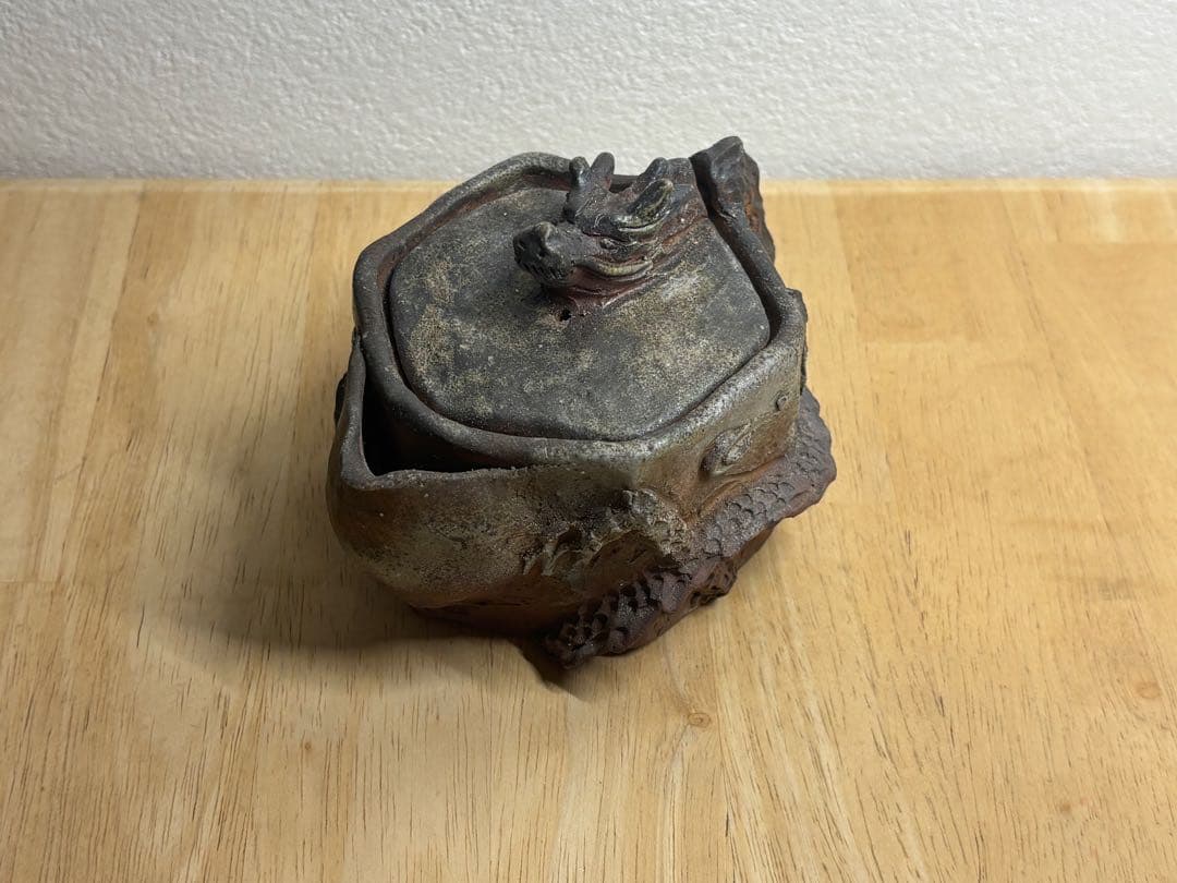 121.備前焼 宝瓶 登り窯 龍 りゅう 六角 手びねり 急須