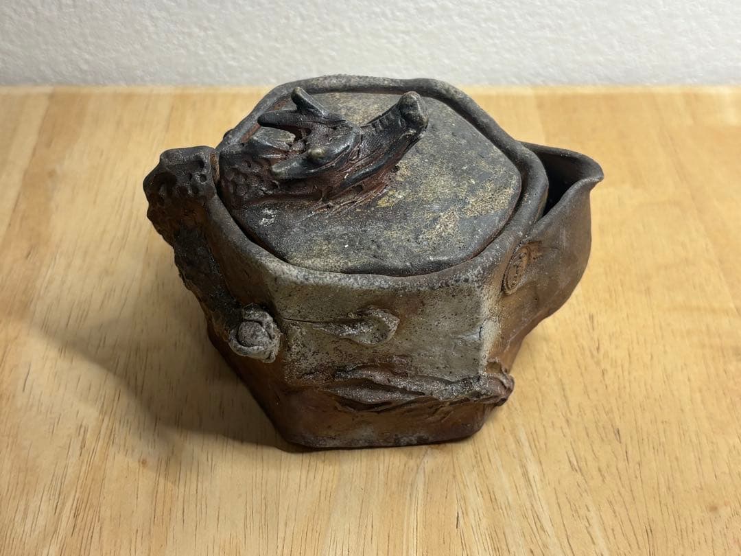 121.備前焼 宝瓶 登り窯 龍 りゅう 六角 手びねり 急須