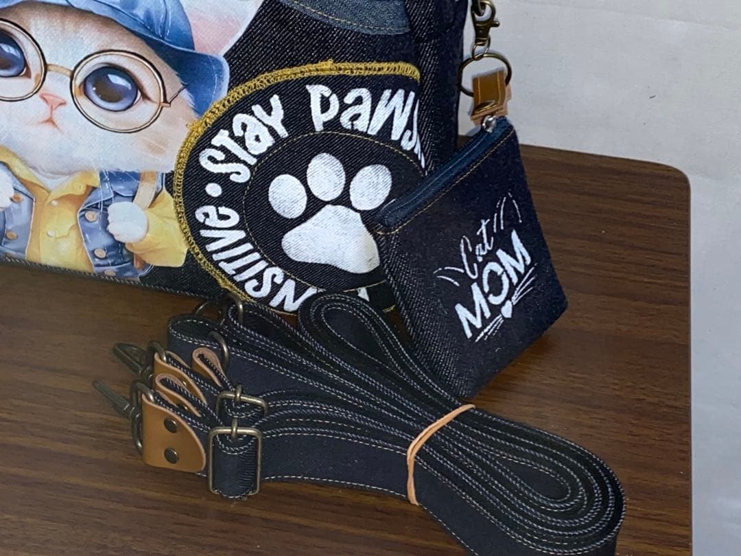 お値下げ☆岡山デニム☆トラ猫☆ステンシル☆Sサイズ4wayボストンバッグ