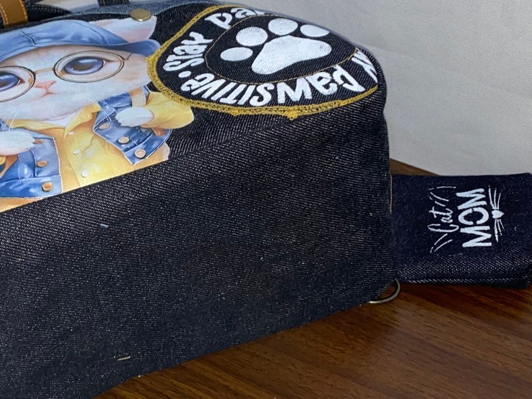 お値下げ☆岡山デニム☆トラ猫☆ステンシル☆Sサイズ4wayボストンバッグ