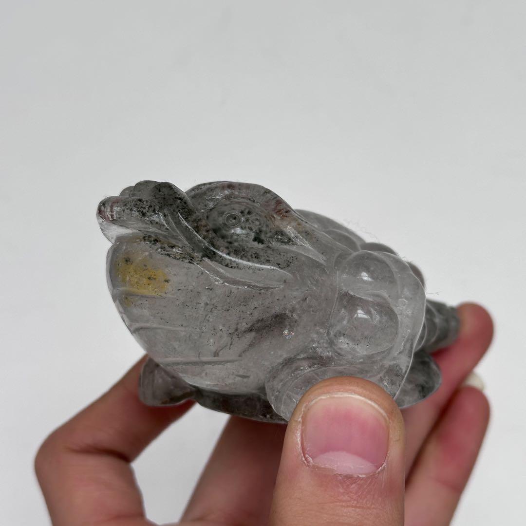 天然石ガーデンクォーツ共生水晶の銭蛙　置物　彫り物G.805