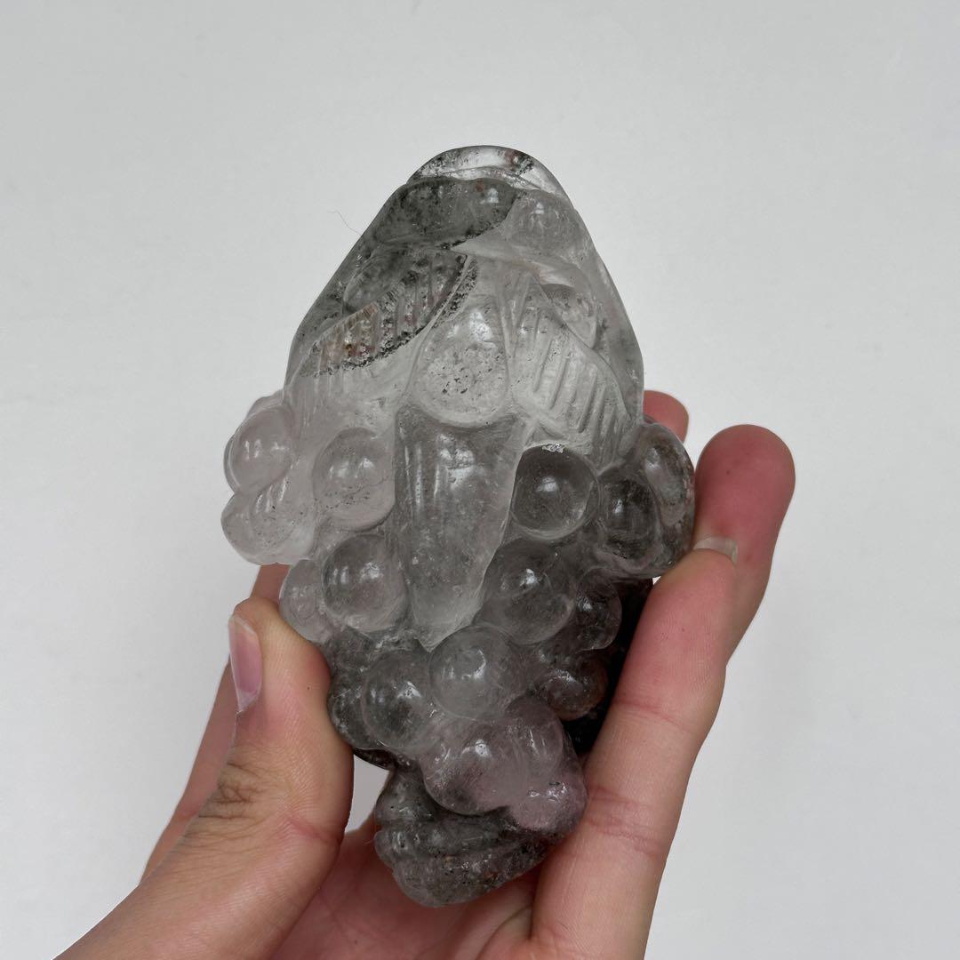 天然石ガーデンクォーツ共生水晶の銭蛙　置物　彫り物G.805