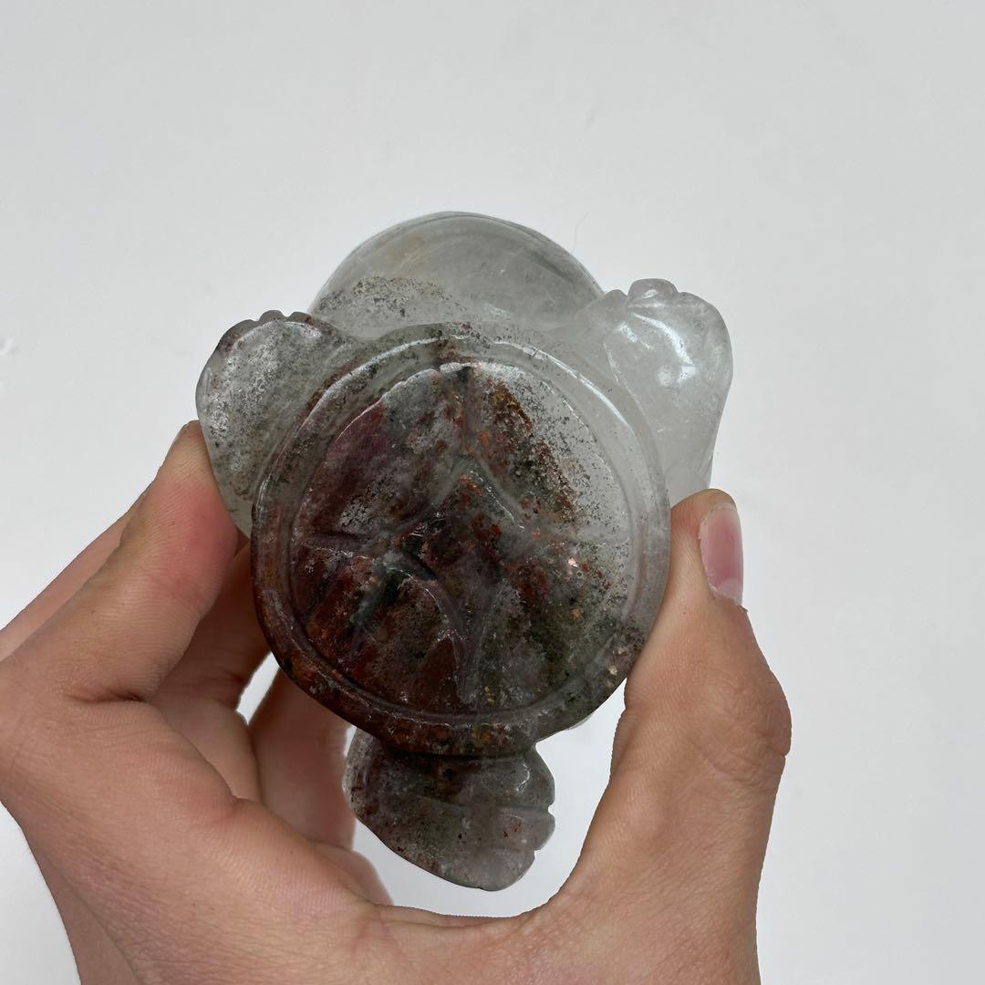 天然石ガーデンクォーツ共生水晶の銭蛙　置物　彫り物G.805