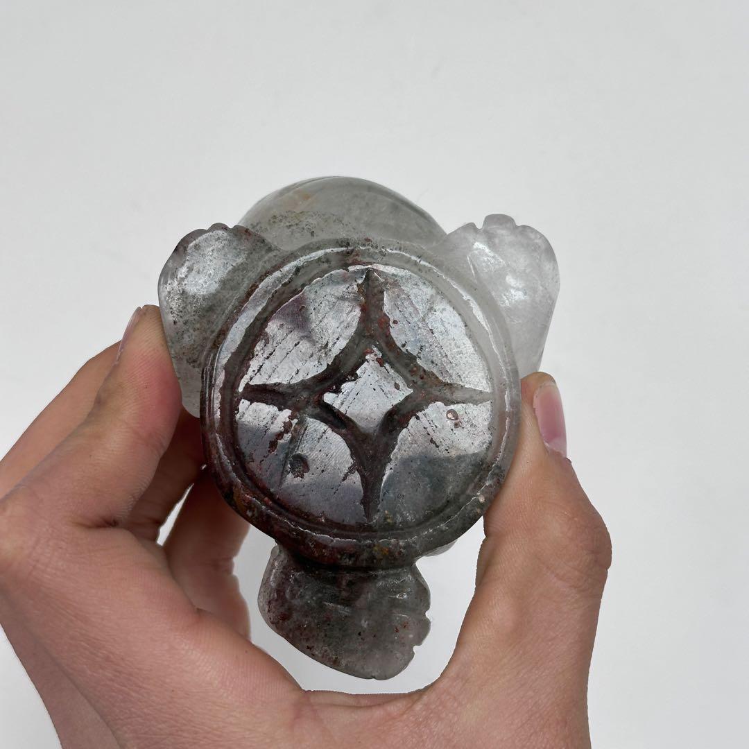 天然石ガーデンクォーツ共生水晶の銭蛙　置物　彫り物G.805