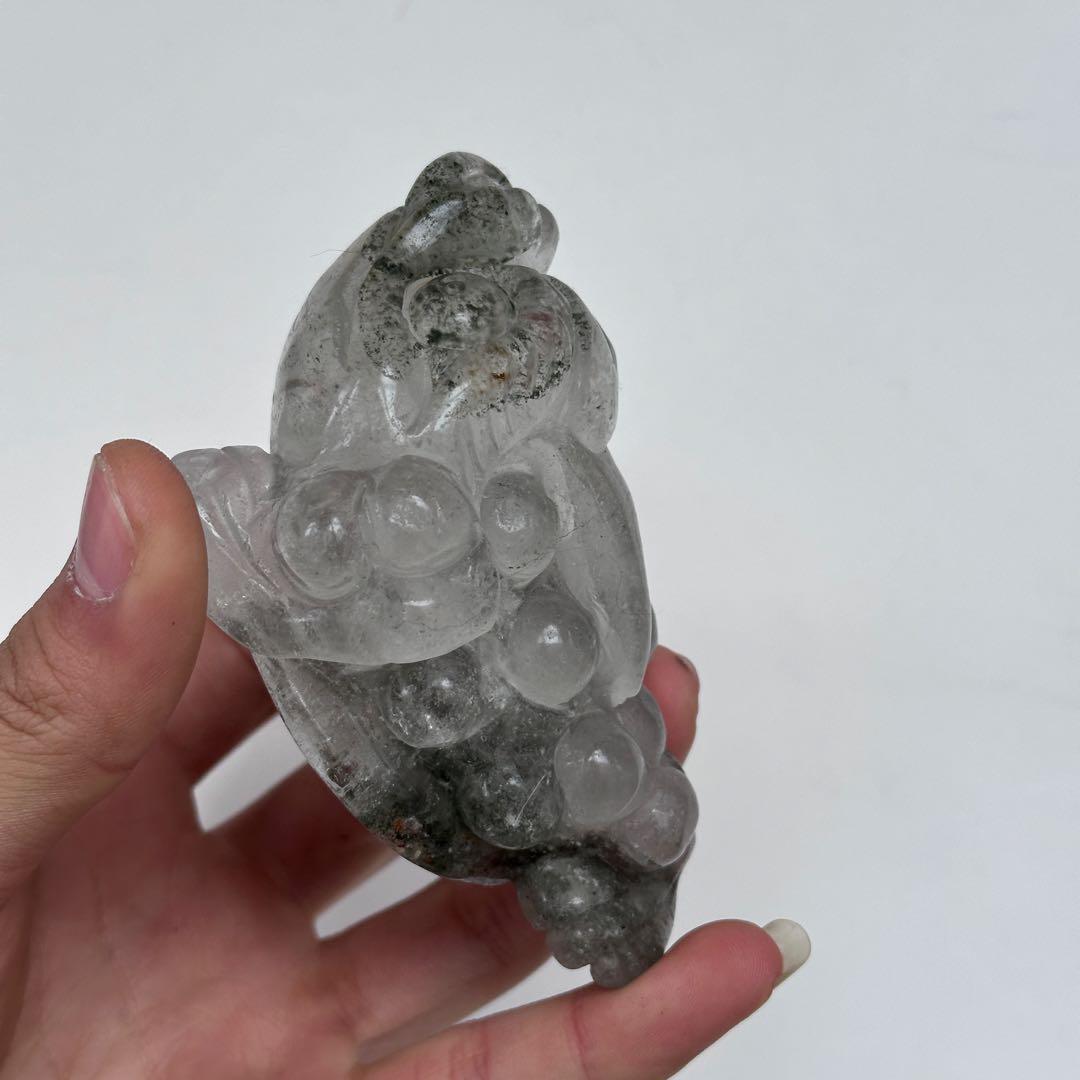 天然石ガーデンクォーツ共生水晶の銭蛙　置物　彫り物G.805