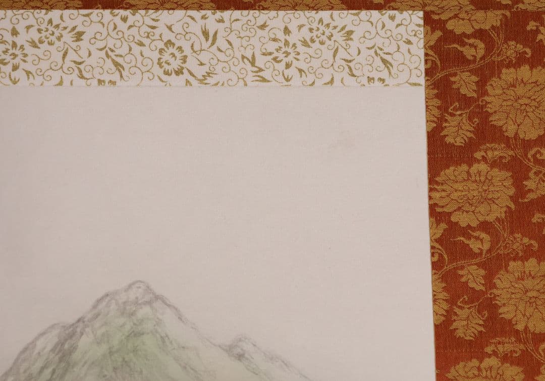 【真作】日本画 寿山 招福山水図 絹本 掛軸 青緑 彩色 福の神 MB158