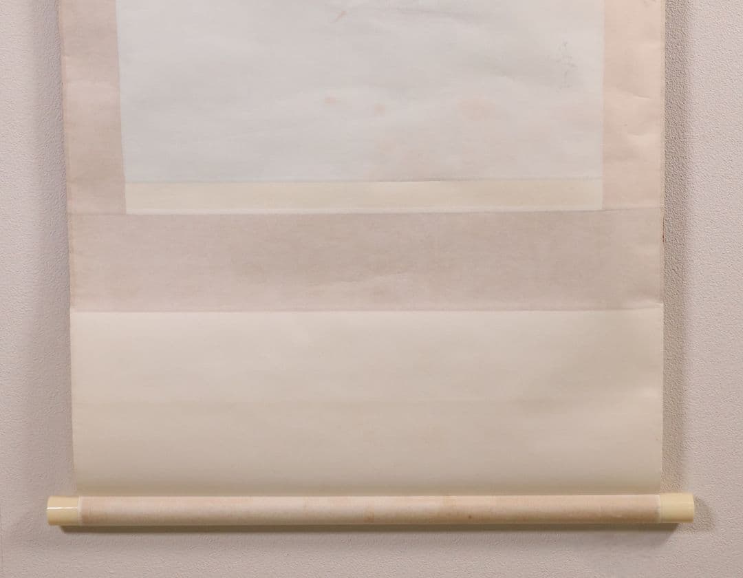 【真作】日本画 寿山 招福山水図 絹本 掛軸 青緑 彩色 福の神 MB158