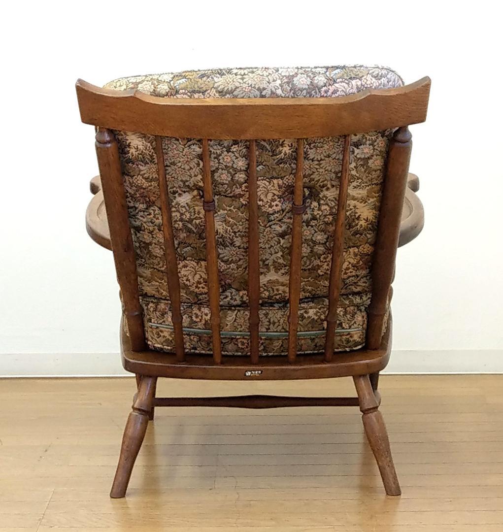 程度良 カリモク ナラ材 ボタンタフティング アームチェア パーソナルチェア ①