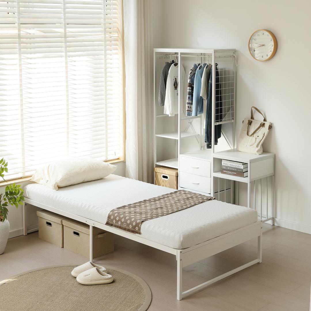 人気再入荷！【シングル S】ベッドフレームパイプ+木 シングルベッドWHITE