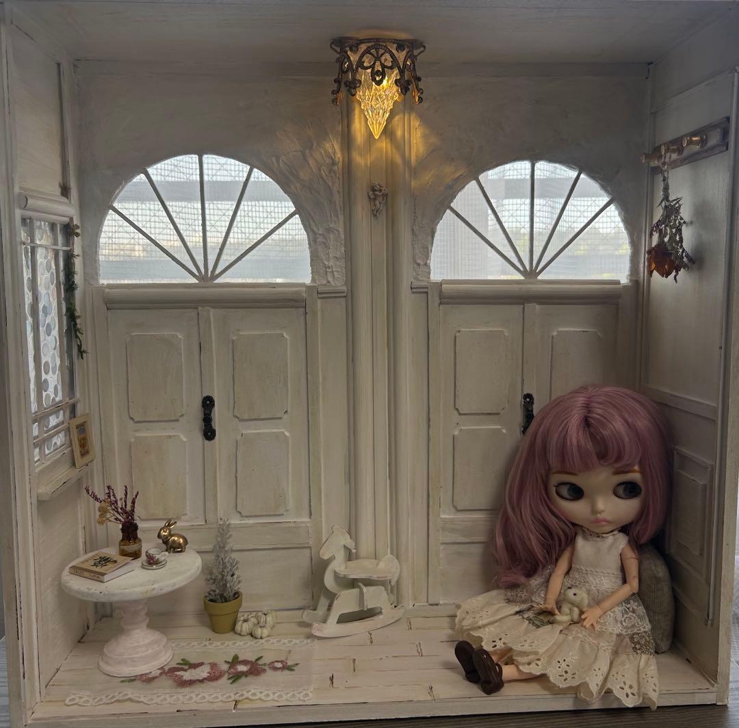 木製ドールハウス・背景ボード・ミニチュアハウス・ハンドメイド・1/6