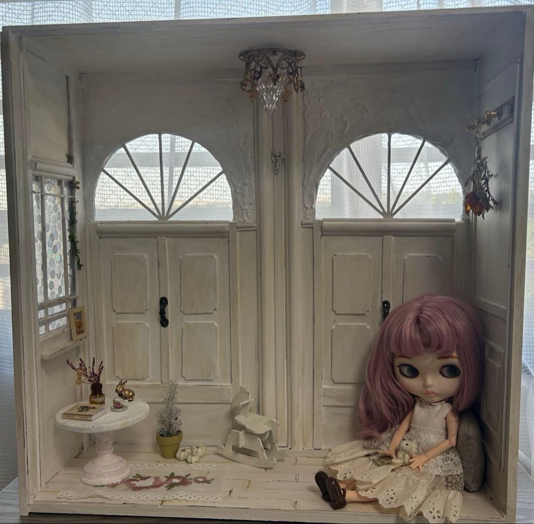 木製ドールハウス・背景ボード・ミニチュアハウス・ハンドメイド・1/6