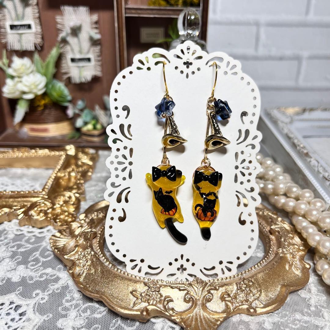 ฅ❤️ レジン　猫　ハロウィン　ピアス　イヤリング　ハンドメイド