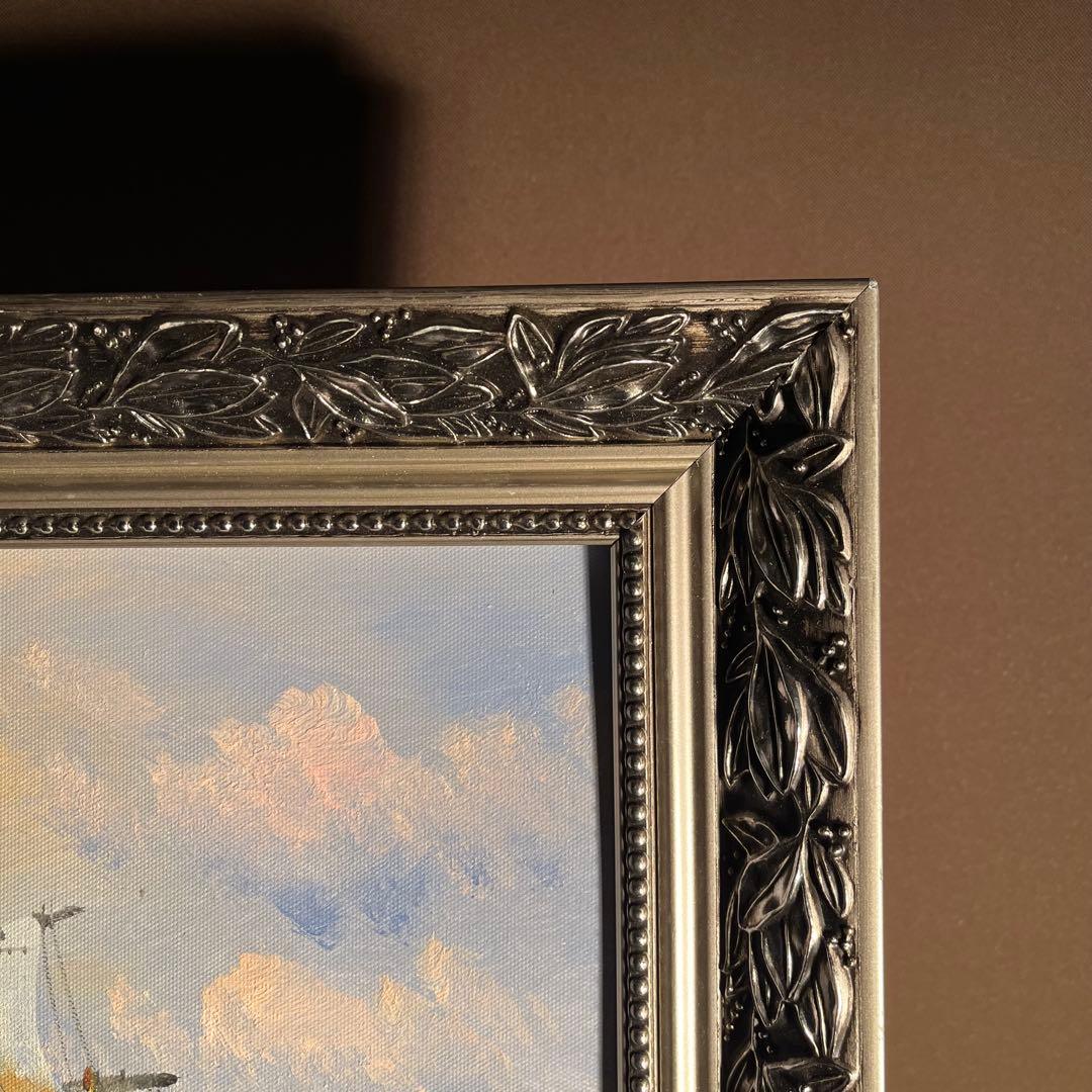 手書き油絵 ブルーウォーター 額付 絵画 インテリア 油彩画