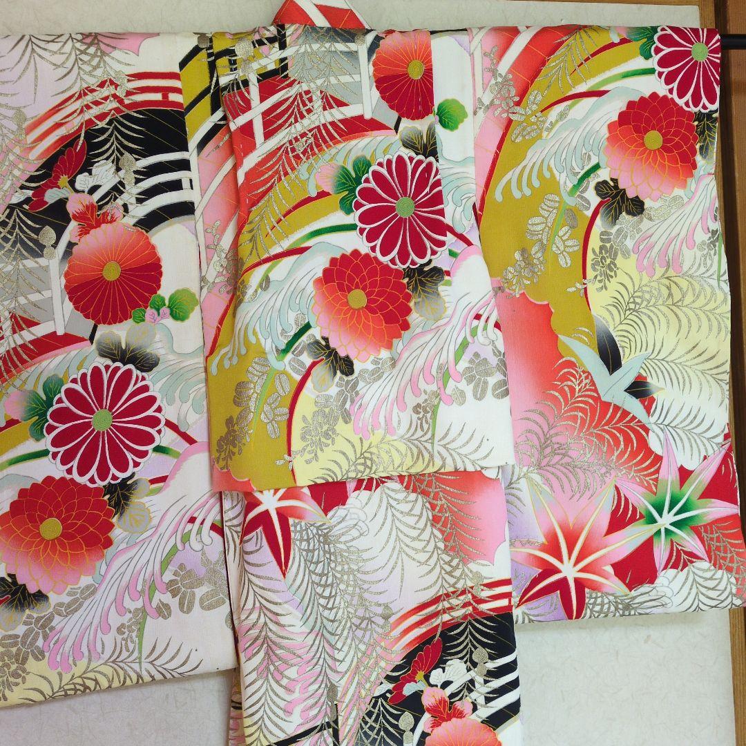 七五三３歳アンティーク着物と正絹鶴柄の被布(中綿無し）