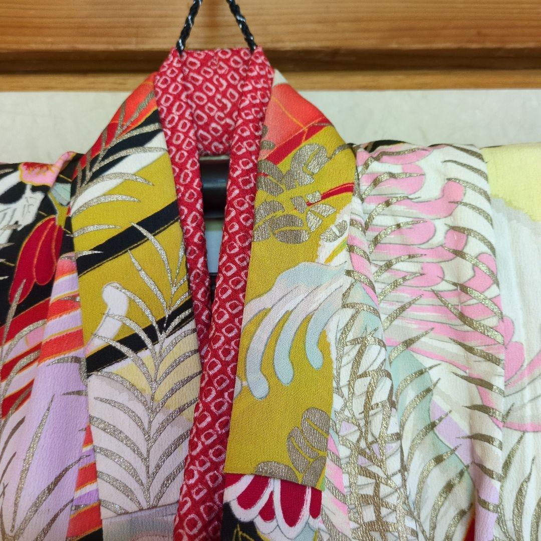 七五三３歳アンティーク着物と正絹鶴柄の被布(中綿無し）