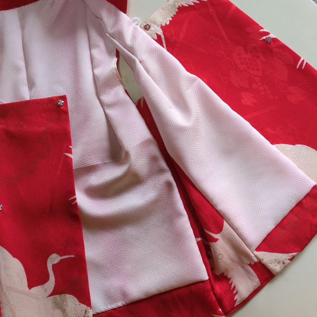 七五三３歳アンティーク着物と正絹鶴柄の被布(中綿無し）