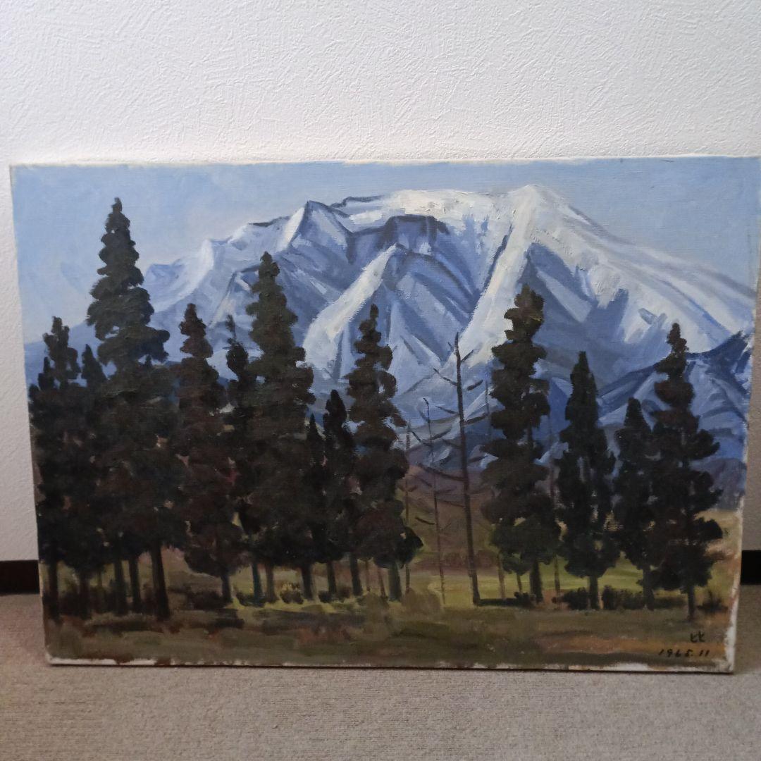 井上比佐夫　油絵　サイン有【初冬の蔵王連峰を望む】1965年　サイズ30号　真作
