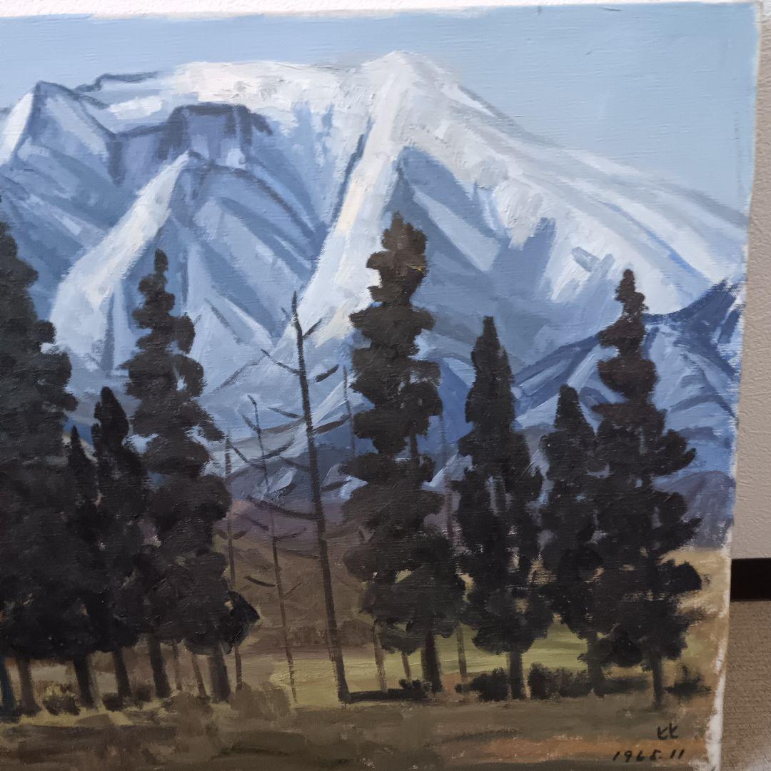 井上比佐夫　油絵　サイン有【初冬の蔵王連峰を望む】1965年　サイズ30号　真作