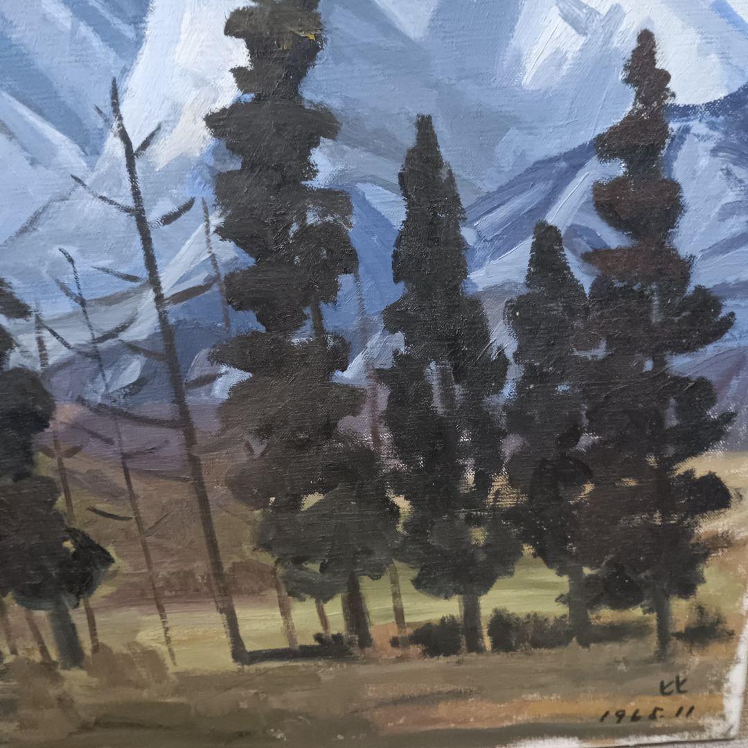 井上比佐夫　油絵　サイン有【初冬の蔵王連峰を望む】1965年　サイズ30号　真作