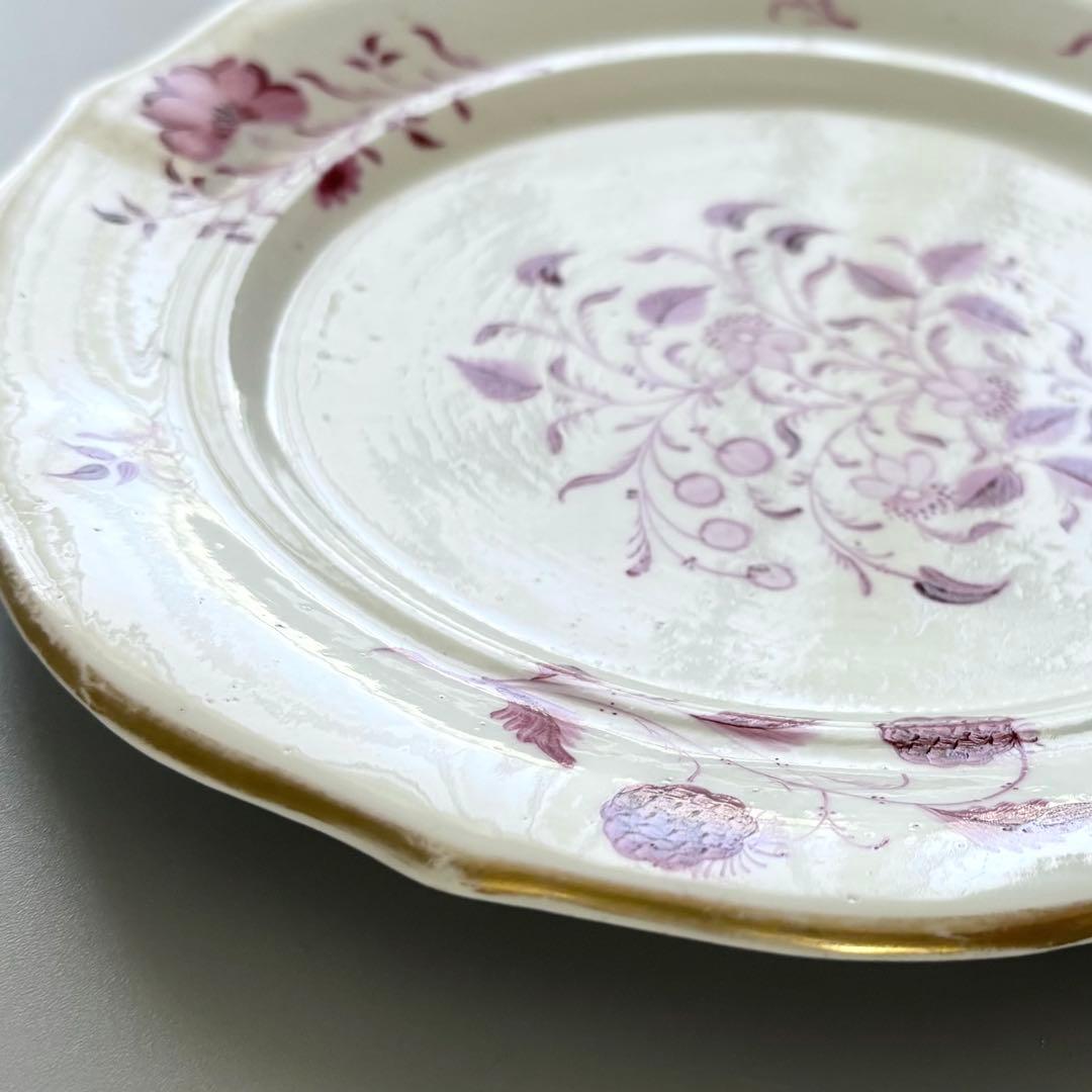 英国製　1820年代　New Hall　赤絵花文アンティークプレート【稀少品】