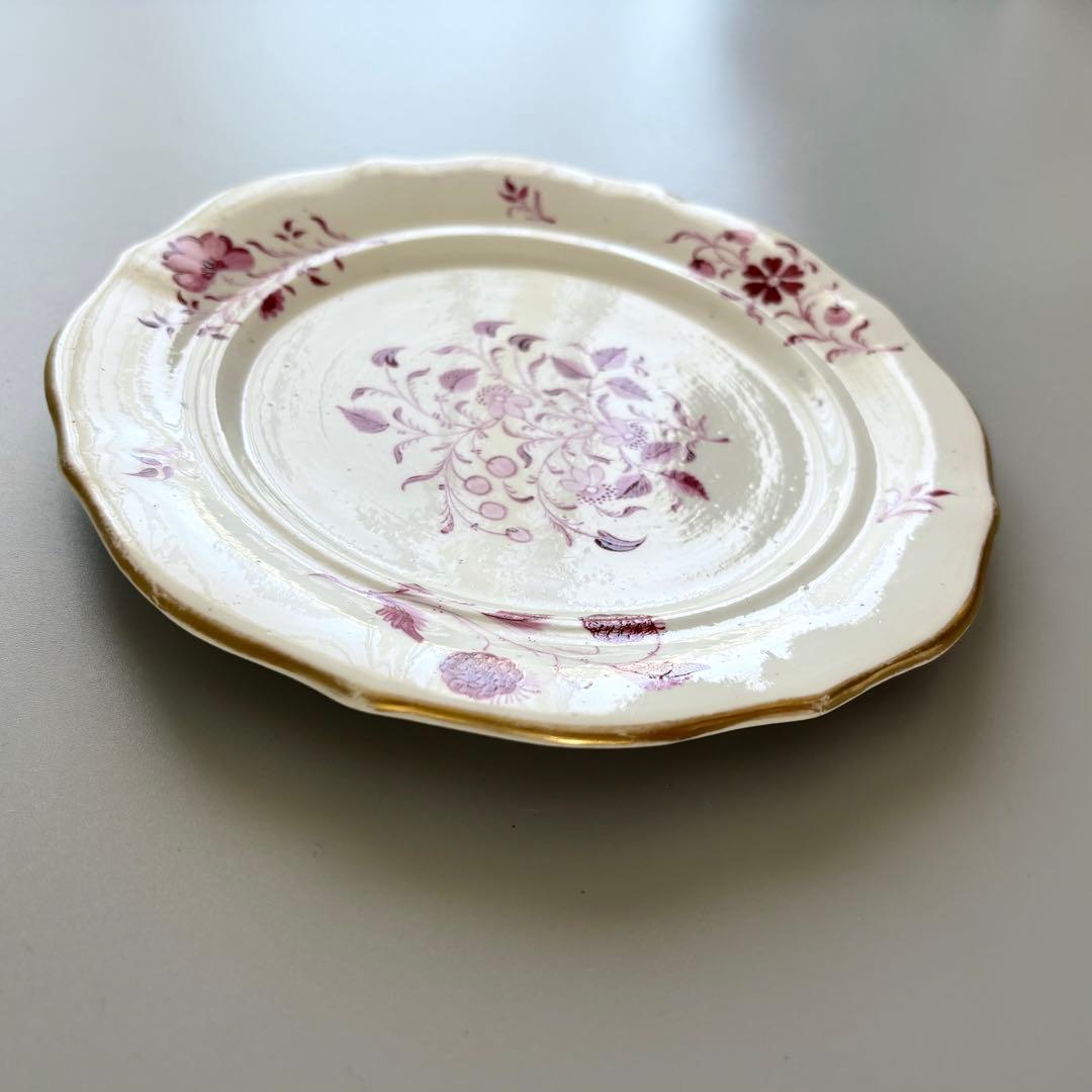 英国製　1820年代　New Hall　赤絵花文アンティークプレート【稀少品】